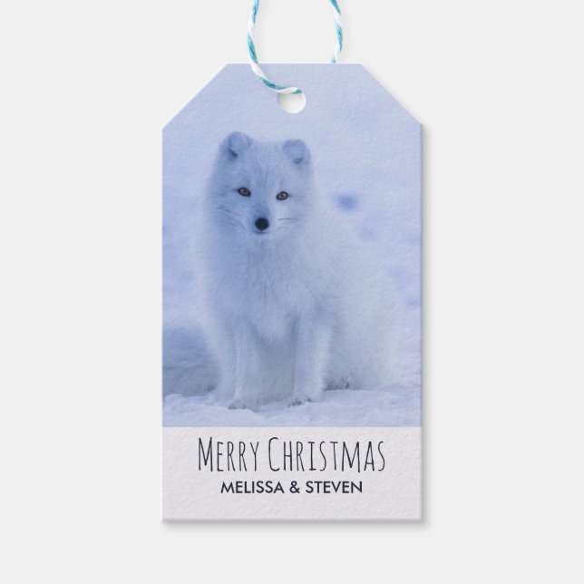 Cute Arctic Fox på Snö God jul Presentetikett (Framsidan)