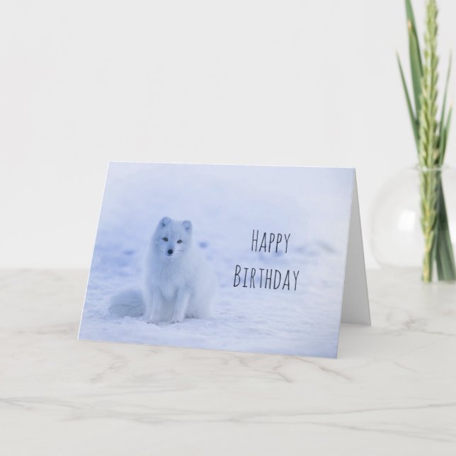 Cute Arctic Fox på Snö Grattis på födelsedagen Kort (Framsida)