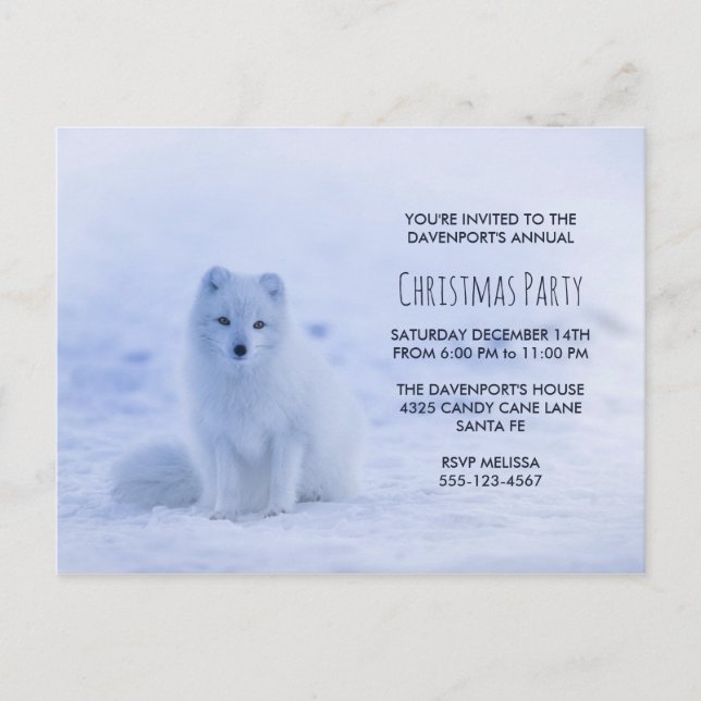 Cute Arctic Fox på Snö-julen Party Vykort (Framsida)