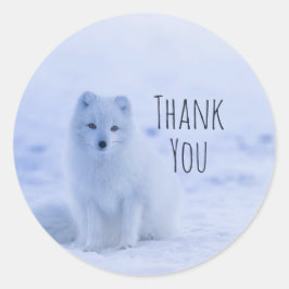 Cute Arctic Fox på Snö Tack Runt Klistermärke