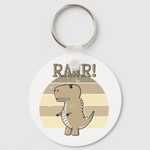 Cute Arg Sepia Tecknad T-Rex Dinosaur Sunset Nyckelring