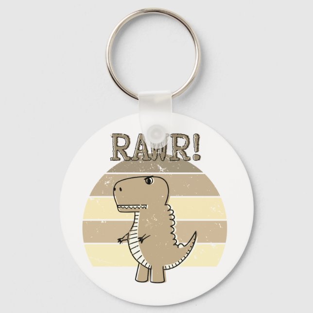 Cute Arg Sepia Tecknad T-Rex Dinosaur Sunset Nyckelring (Framsida)
