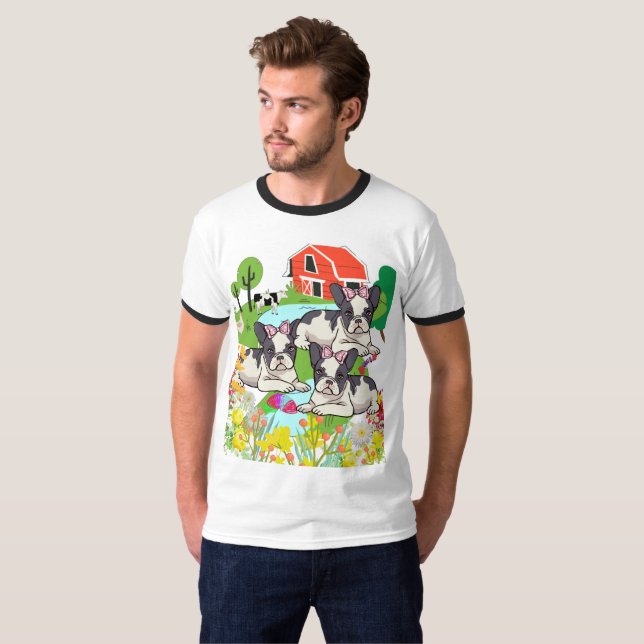 Cute Arizona Black and White Pitbull Puppies T Shirt (Hel framsida)