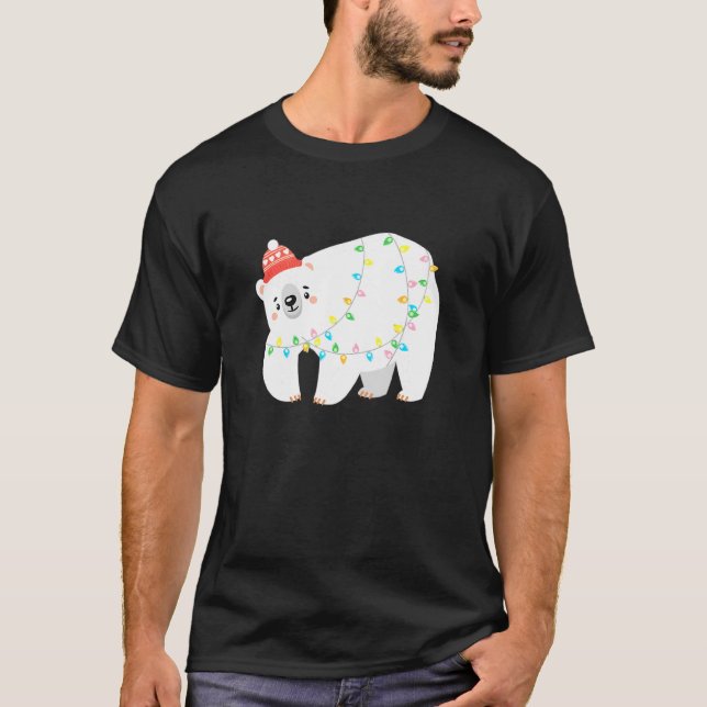 Cute Arktis Polar Bear Ljus Träd jul T Shirt (Framsida)