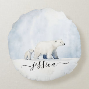 Cute arktisk polar bär familjemaket namn rund kudde