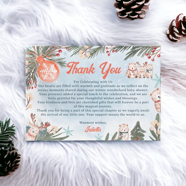 Cute Arktiska djur Vinterjulldusch för bebisbarn Tack Kort (Cute Arctic Animals Winter Christmas baby shower Thank You Card)
