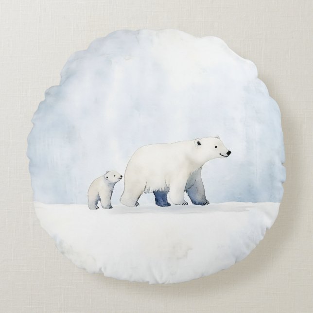 Cute arktiska polarna har familj rund kudde (Framsidan)