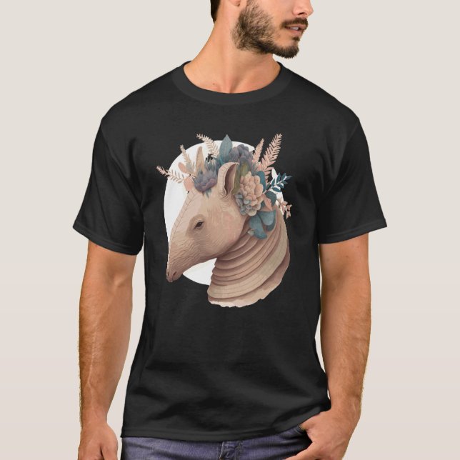 Cute Armadillo Flower Crown Watercolor Animal T Shirt (Framsida)