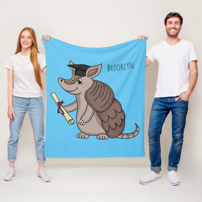 Cute armadillo med studentmössa tecknad fleecefilt (På plats)