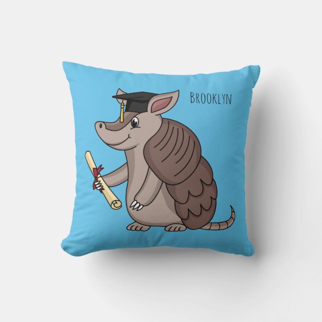 Cute armadillo med studentmössa tecknad kudde (Framsida)