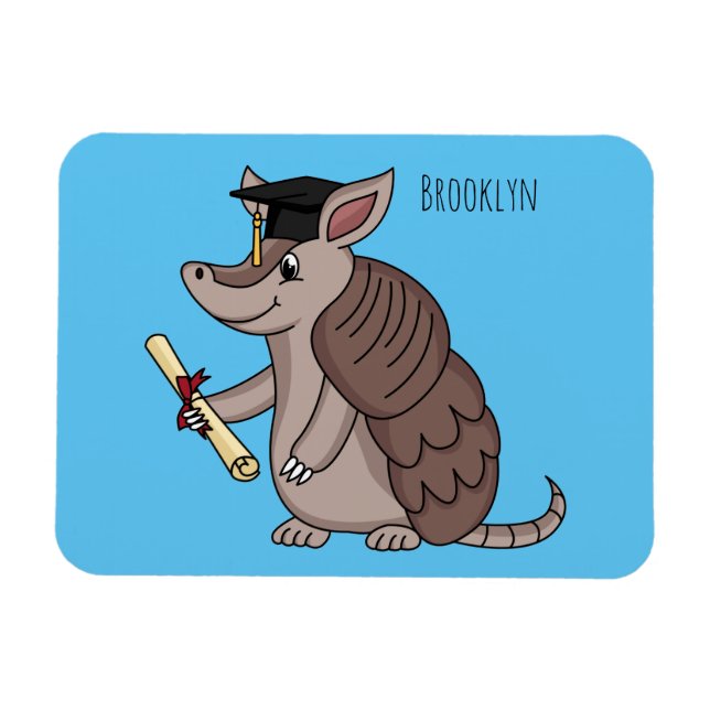 Cute armadillo med studentmössa tecknad magnet (Horisontell)