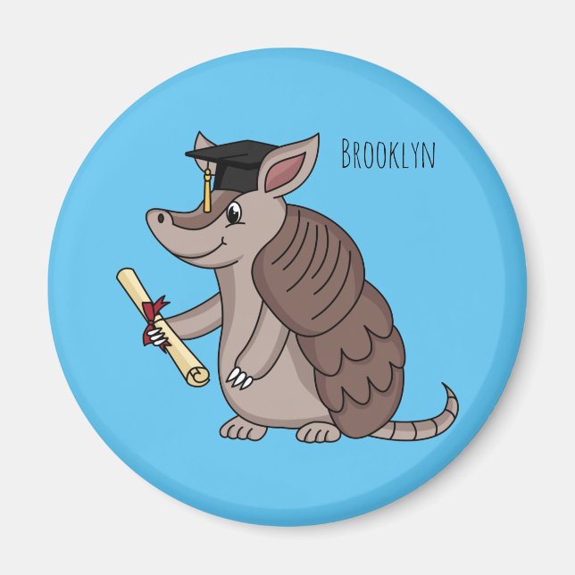 Cute armadillo med studentmössa tecknad magnet (Framsidan)