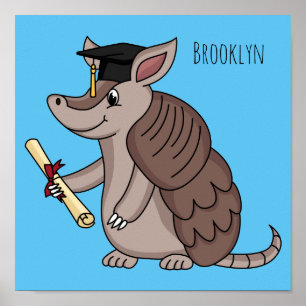 Cute armadillo med studentmössa tecknad poster