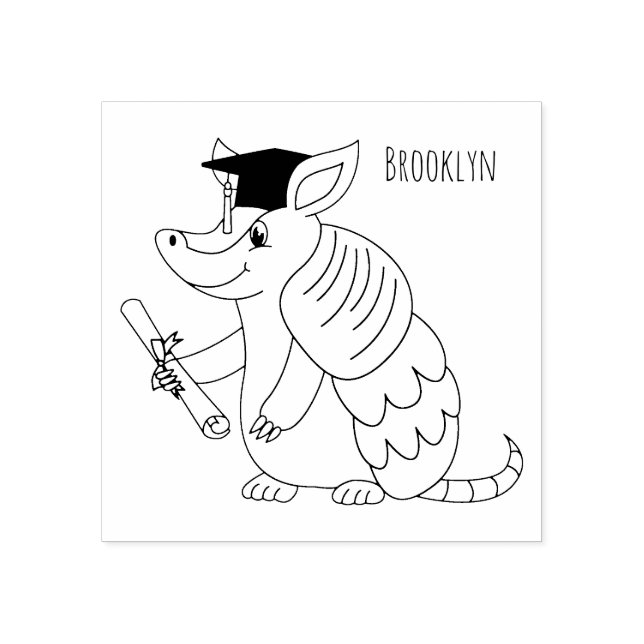 Cute armadillo med studentmössa tecknad stämpel (Tryck)