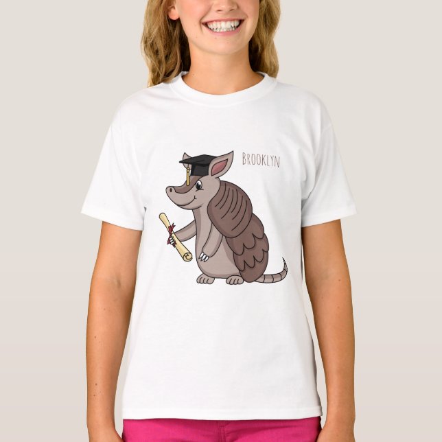 Cute armadillo med studentmössa tecknad t shirt (Framsida)