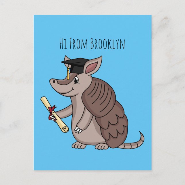 Cute armadillo with graduation cap cartoon vykort (Framsida)