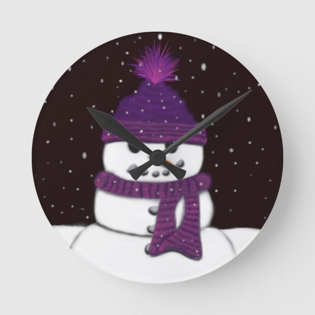 Cute Armless Snögubbe Rund Klocka (Framsida)