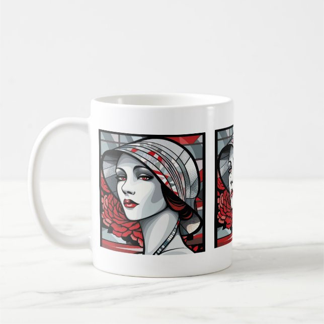 Cute Art Deco Dam Kaffemugg (Vänster)