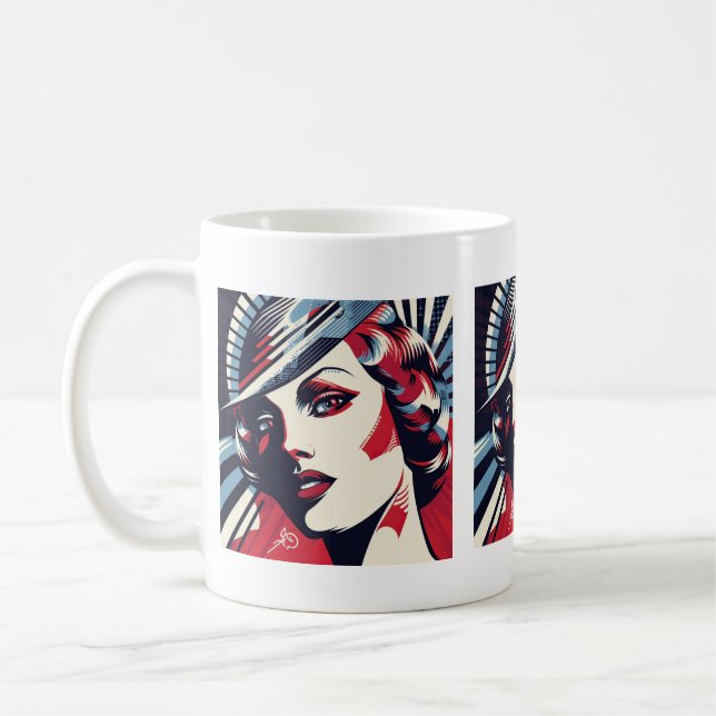 Cute Art Deco Dam Kaffemugg (Vänster)