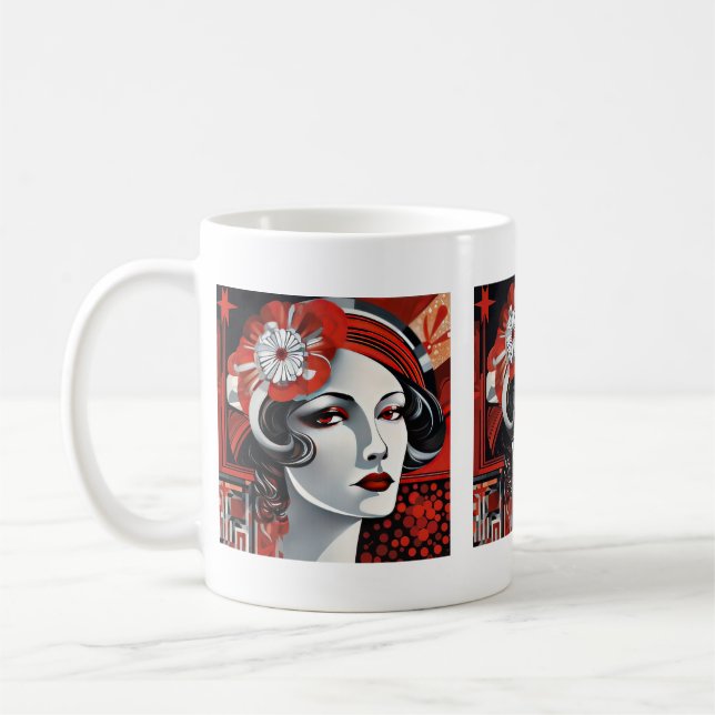 Cute Art Deco Dam Kaffemugg (Vänster)