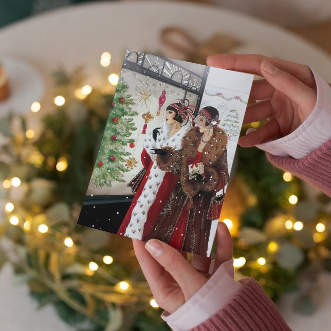 Cute Art deco retro vintintintage jul Kort (Skapare uppladdad)