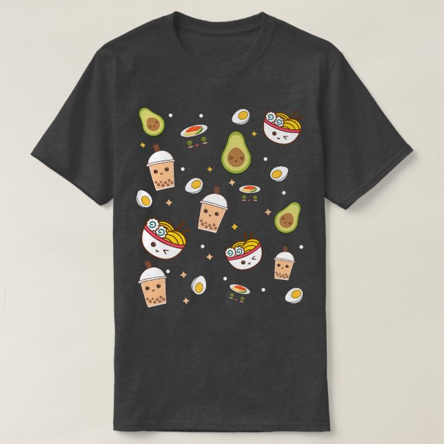 Cute Art For Ramen Noodle Avocado Sushi & Boba Tea T Shirt (Design framsida)