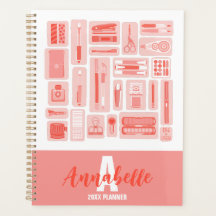 Cute Art Supplies Illustrated Mönster Coral Red