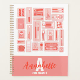 Cute Art Supplies Illustrated Mönster Coral Red