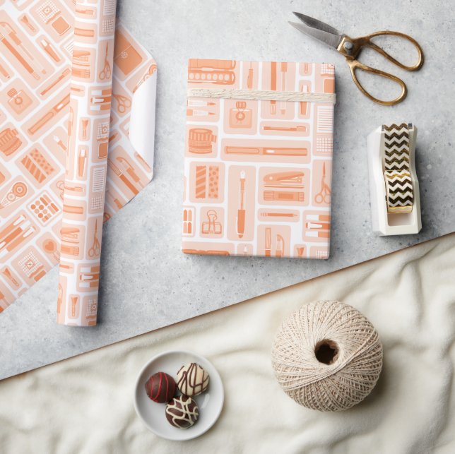 Cute Art Supplies Peach Orange Mönster Kreativ Presentpapper (Hantverk)
