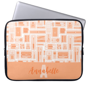 Cute Art Supplies Peach Orange Mönster Monogram Laptop Fodral