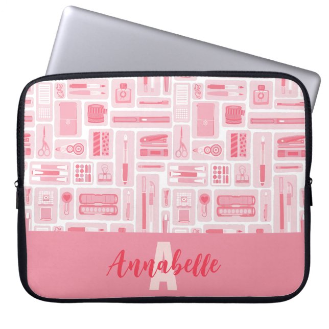 Cute Art Supplies Rosa Mönster Monogram Laptop Fodral (Framsidan)