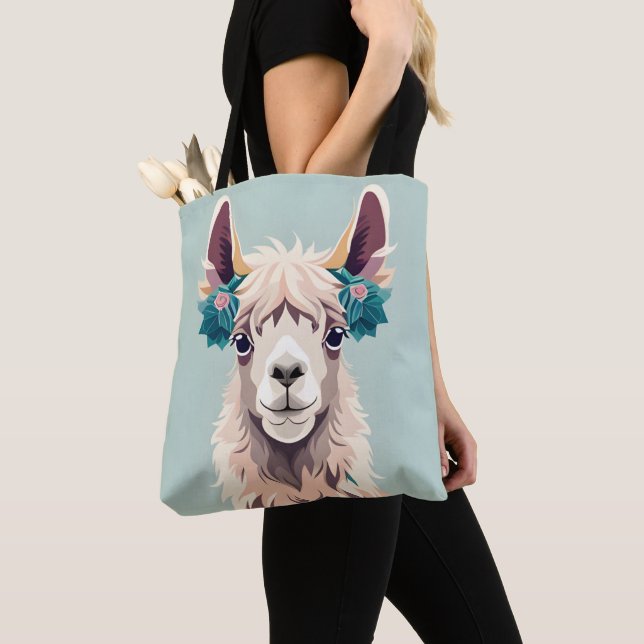 Cute Art Teal Pastel Llama Tygkasse (Närbild)
