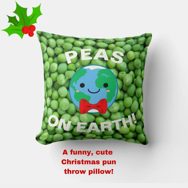 Cute "ärter på jorden" Den vackra Grönten Jul Kudde (Peas on Earth and Goodwill to All! A funny, cute Christmas pun to make you smile!)