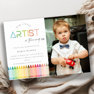 Cute Artist Crayon Rainbow Photo any age Birthday Inbjudningar