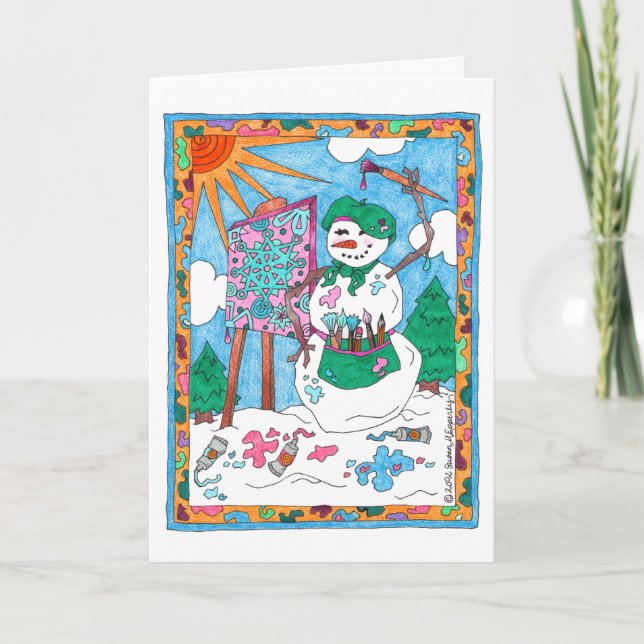Cute Artist Snögubbe Helgdag Vinterjul Helgkort (Framsida)