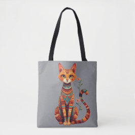 Cute Artistic Cat with Floral Branch Tygkasse