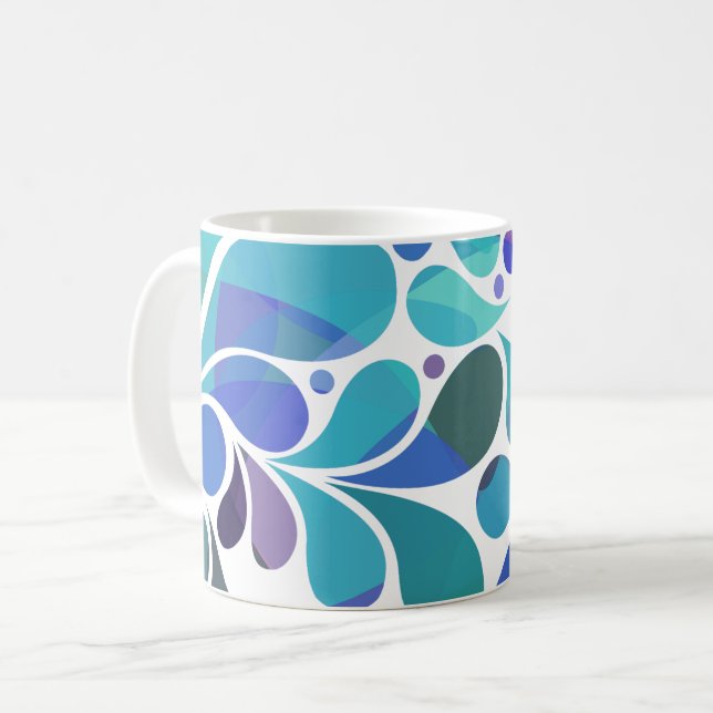 Cute Artsy Aqua Blue, Lila Watercolor Mönster Kaffemugg (Framsida vänster)