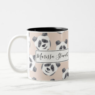 Cute Artsy Black White Panda Bear Vattenfärg Två-Tonad Mugg
