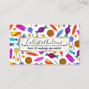 Cute Artsy Colorful Halloween Candy Watercolor Visitkort