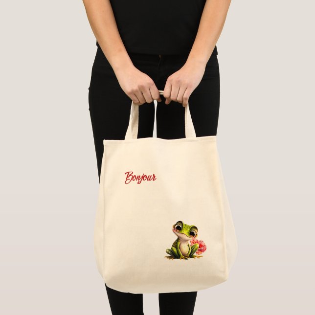 Cute Artsy Frog Tote Bag Tygkasse (Framsida (produkt))