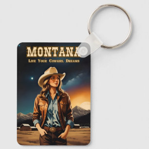 Cute Artsy Night Himlar Montana Cowgirl Nyckelring
