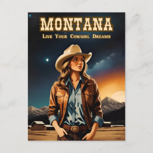 Cute Artsy Night Himlar Montana Cowgirl Vykort