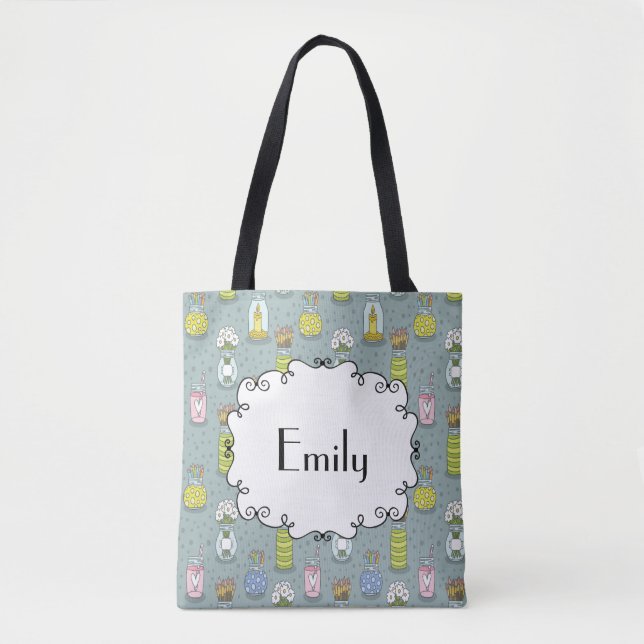Cute Artsy Pastel Mason Burk Flowers Monogram Tygkasse (Framsida)