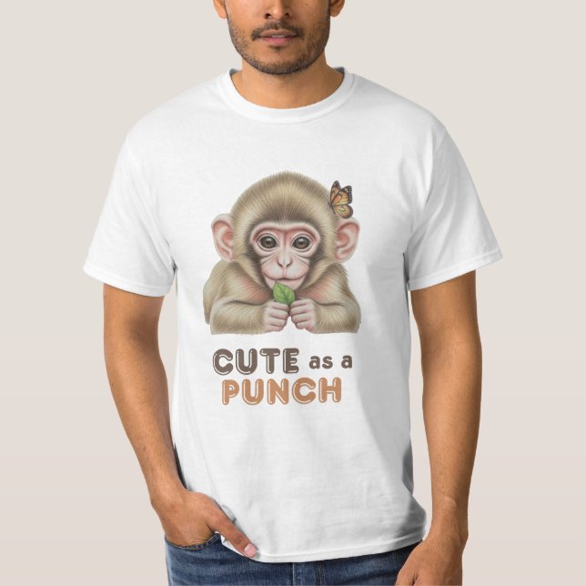 Cute as a Punch Baby Monkey with Butterfly  T Shirt (Framsida)