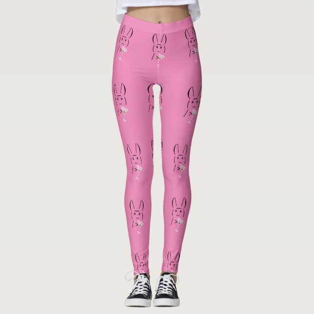 Cute Ascii bunny holding martini Thunder_Cove Leggings (Framsida)