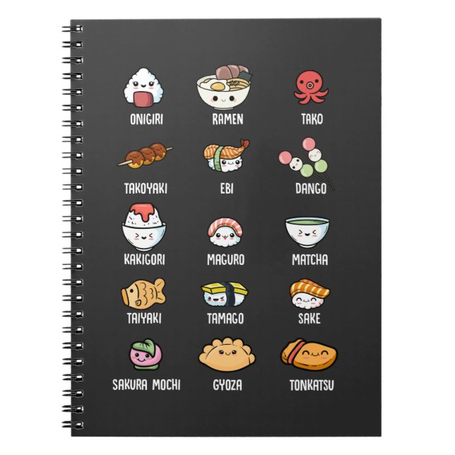 Cute Asian Food Kawaii Sushi Ris Fish Ramen Älskar Anteckningsbok (Framsidan)