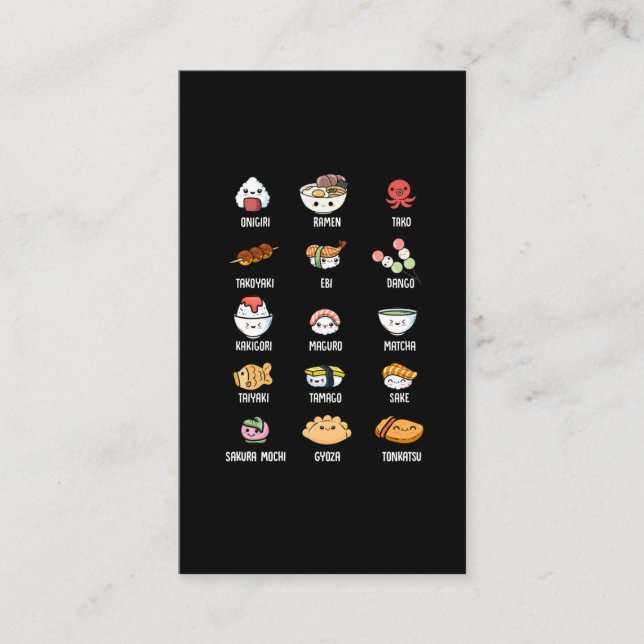 Cute Asian Food Kawaii Sushi Ris Fish Ramen Älskar Visitkort (Framsida)
