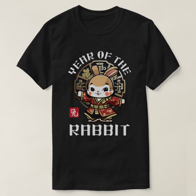 Cute Asian kinesisk kanin Zodiac Lunar År T Shirt (Design framsida)