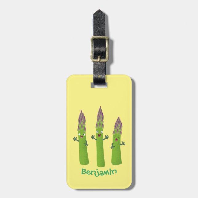 Cute asparagus singel vegetabilisk trio-tecknad bagagebricka (Vertikal Framsida)