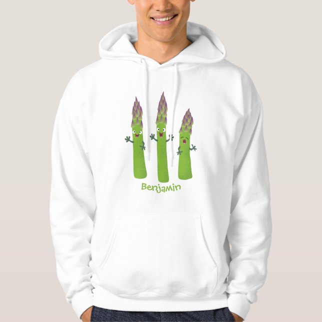 Cute asparagus singel vegetabilisk trio-tecknad hoodie (Framsida)